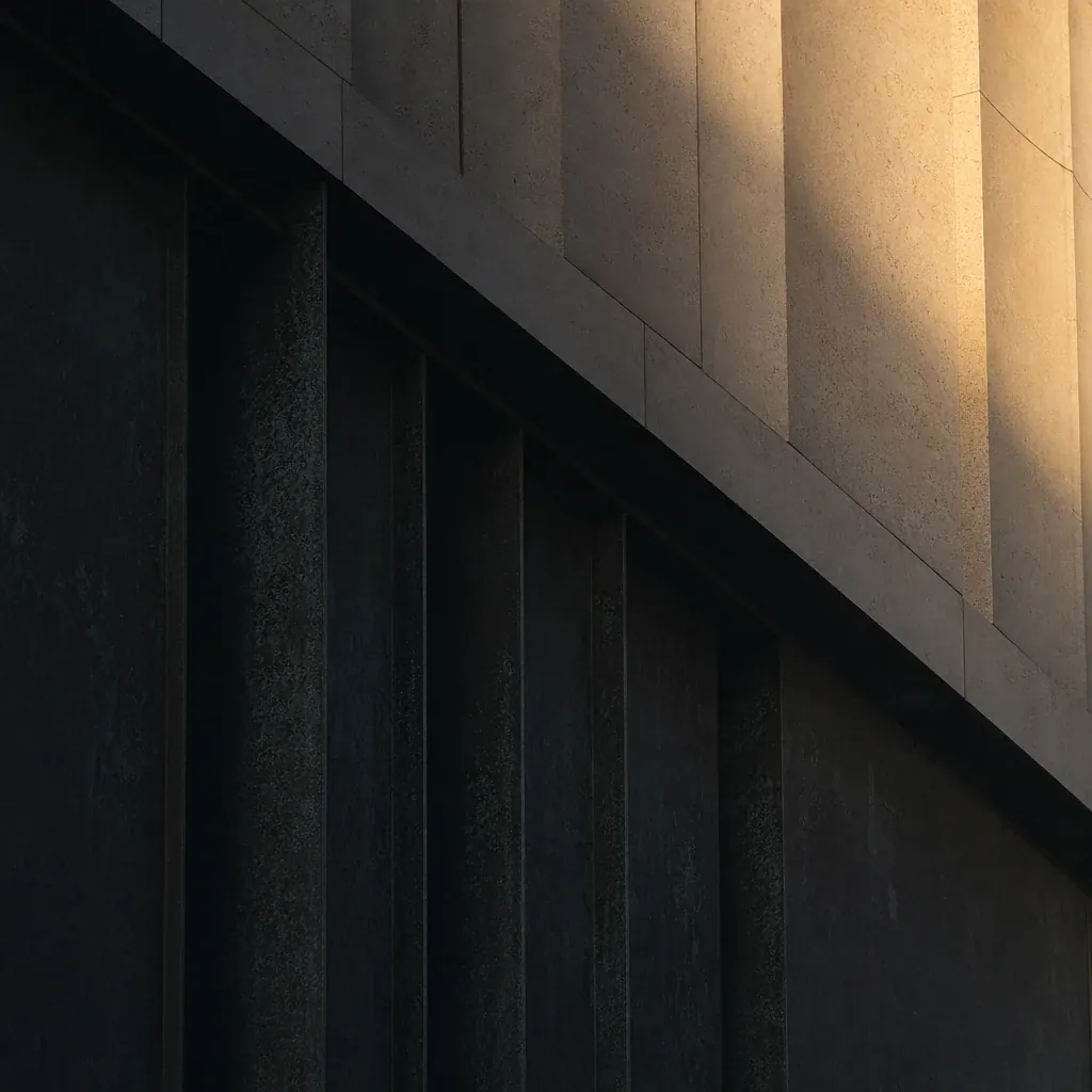 Abstract architectural detail of limestone and patinated metal